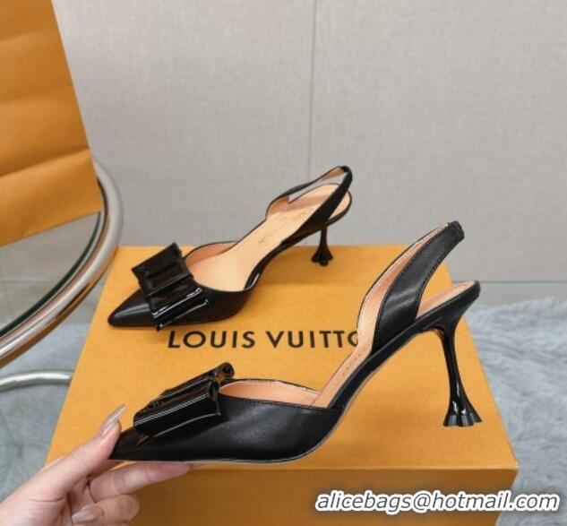 Lower Price Louis Vuitton Blossom Slingback Pumps 7.5cm in Black Lambskin with Bow 121043