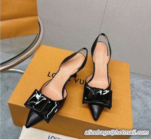 Lower Price Louis Vuitton Blossom Slingback Pumps 7.5cm in Black Lambskin with Bow 121043