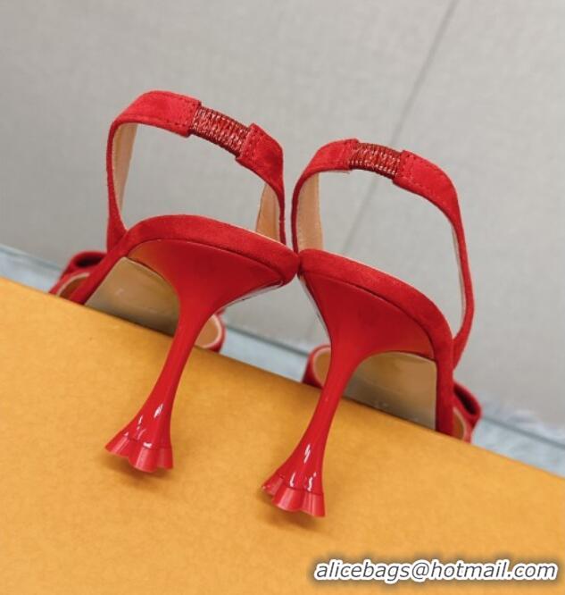 Feminine Louis Vuitton Blossom Slingback Pumps 7.5cm in Suede with Bow Red 121044