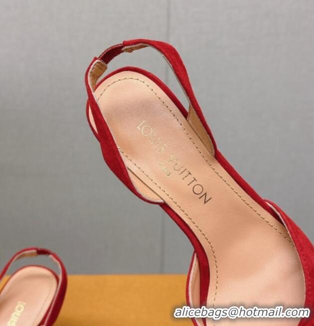 Feminine Louis Vuitton Blossom Slingback Pumps 7.5cm in Suede with Bow Red 121044