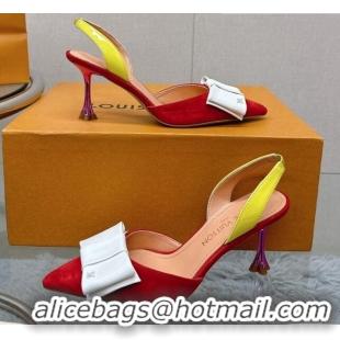 Sumptuous Louis Vuitton Blossom Slingback Pumps 7.5cm in Suede with Bow Red/Multicolor 121045