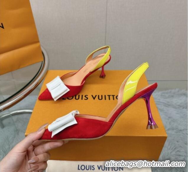 Sumptuous Louis Vuitton Blossom Slingback Pumps 7.5cm in Suede with Bow Red/Multicolor 121045