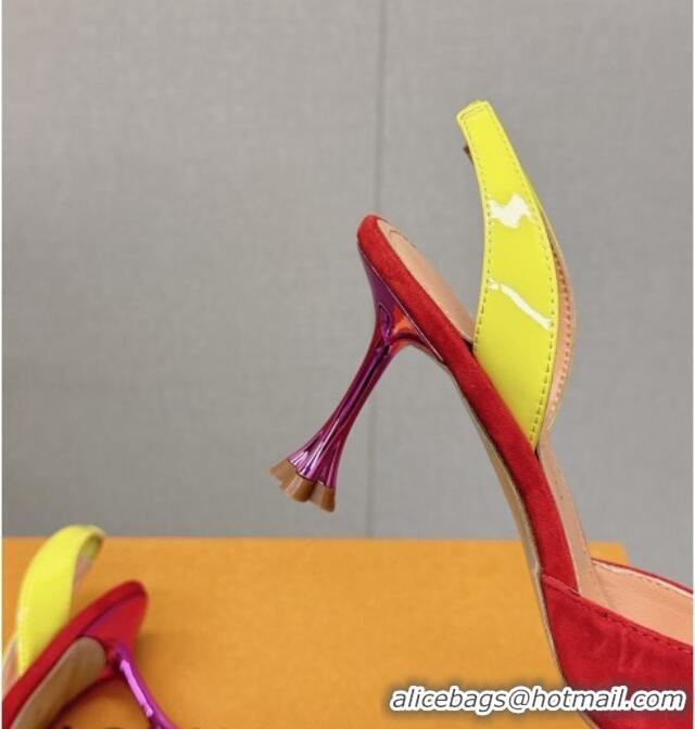 Sumptuous Louis Vuitton Blossom Slingback Pumps 7.5cm in Suede with Bow Red/Multicolor 121045