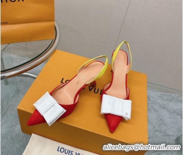 Sumptuous Louis Vuitton Blossom Slingback Pumps 7.5cm in Suede with Bow Red/Multicolor 121045