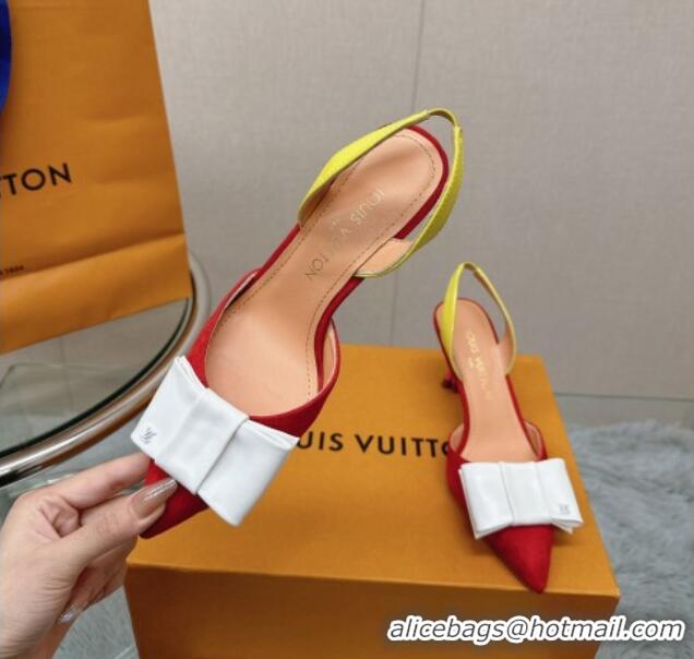 Sumptuous Louis Vuitton Blossom Slingback Pumps 7.5cm in Suede with Bow Red/Multicolor 121045