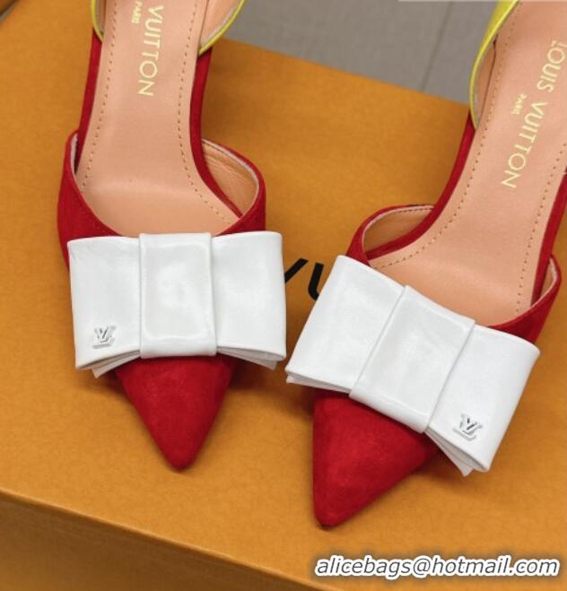 Sumptuous Louis Vuitton Blossom Slingback Pumps 7.5cm in Suede with Bow Red/Multicolor 121045