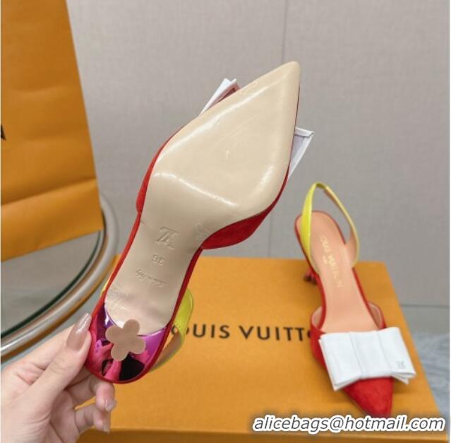 Sumptuous Louis Vuitton Blossom Slingback Pumps 7.5cm in Suede with Bow Red/Multicolor 121045