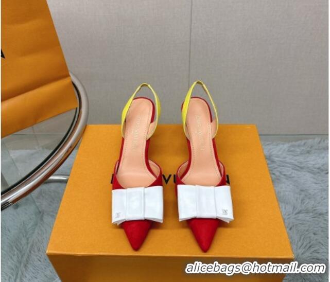 Sumptuous Louis Vuitton Blossom Slingback Pumps 7.5cm in Suede with Bow Red/Multicolor 121045