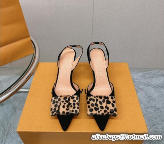 Buy Luxury Louis Vuitton Blossom Slingback Pumps 7.5cm in Suede with Bow Black/Leopard Print 121046