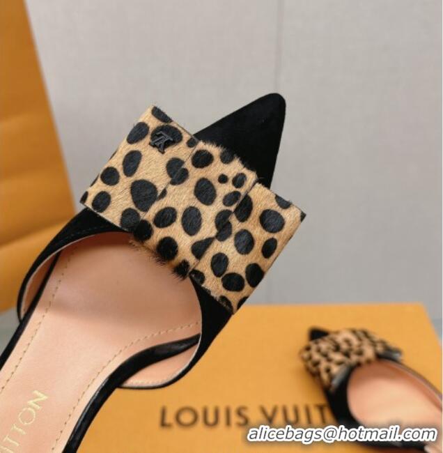 Buy Luxury Louis Vuitton Blossom Slingback Pumps 7.5cm in Suede with Bow Black/Leopard Print 121046