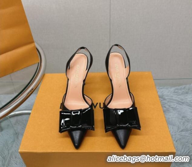 Durable Louis Vuitton Blossom Slingback Pumps 9.5cm in Lambskin with Bow Black 121047