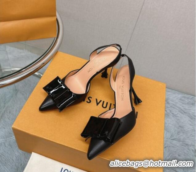 Durable Louis Vuitton Blossom Slingback Pumps 9.5cm in Lambskin with Bow Black 121047