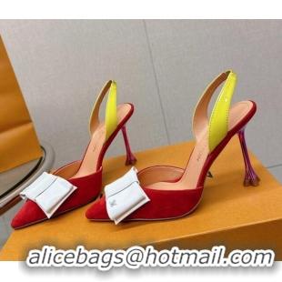 Fashion Louis Vuitton Blossom Slingback Pumps 9.5cm in Suede with Bow Red/Multicolor 121048