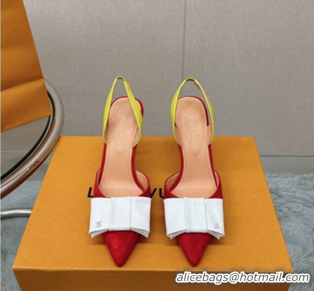 Fashion Louis Vuitton Blossom Slingback Pumps 9.5cm in Suede with Bow Red/Multicolor 121048