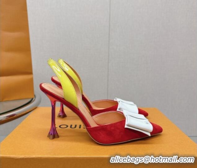 Fashion Louis Vuitton Blossom Slingback Pumps 9.5cm in Suede with Bow Red/Multicolor 121048