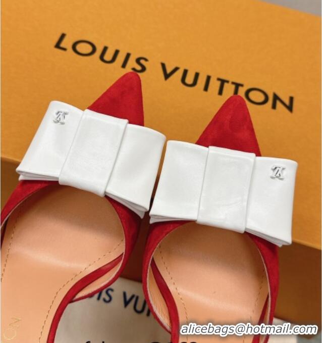 Fashion Louis Vuitton Blossom Slingback Pumps 9.5cm in Suede with Bow Red/Multicolor 121048