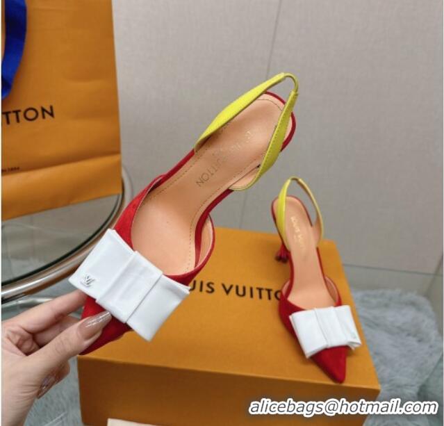 Fashion Louis Vuitton Blossom Slingback Pumps 9.5cm in Suede with Bow Red/Multicolor 121048