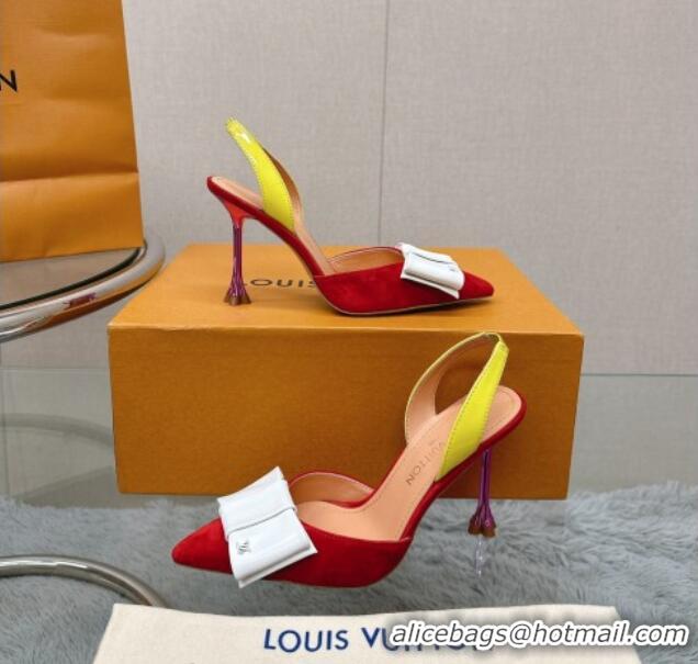 Fashion Louis Vuitton Blossom Slingback Pumps 9.5cm in Suede with Bow Red/Multicolor 121048