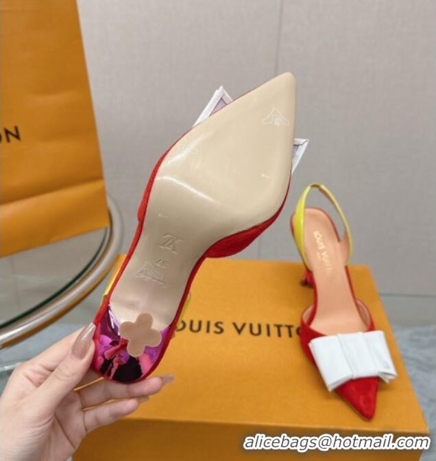 Fashion Louis Vuitton Blossom Slingback Pumps 9.5cm in Suede with Bow Red/Multicolor 121048