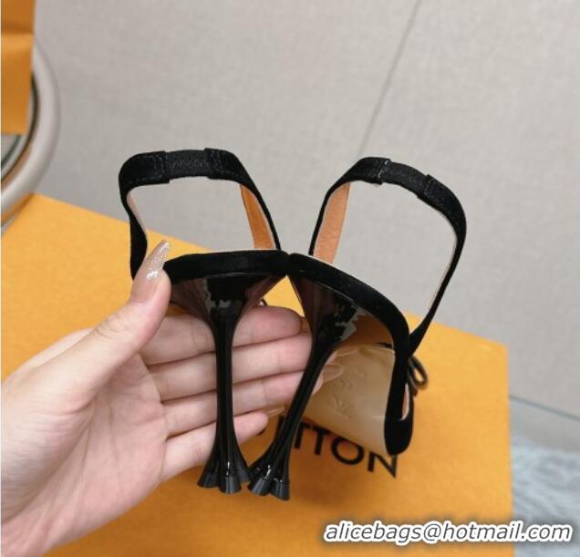 Hot Style Louis Vuitton Blossom Slingback Pumps 9.5cm in Suede with Bow Black/leopard print 121049