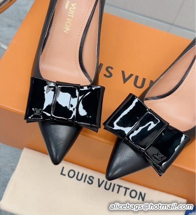 Well Crafted Louis Vuitton Blossom Pumps 7.5cm in Black Lambskin with Bow 121050