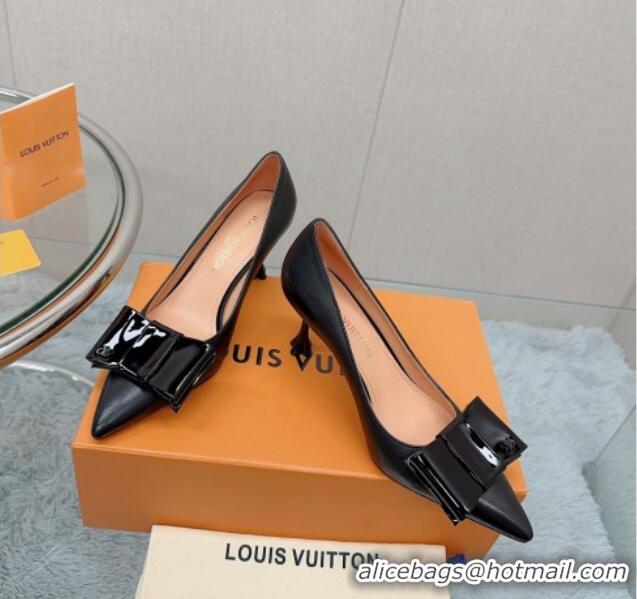 Well Crafted Louis Vuitton Blossom Pumps 7.5cm in Black Lambskin with Bow 121050