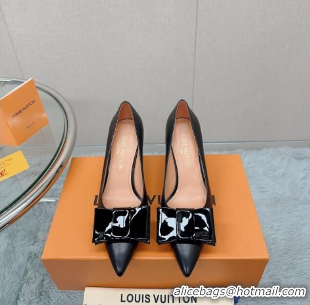 Well Crafted Louis Vuitton Blossom Pumps 7.5cm in Black Lambskin with Bow 121050