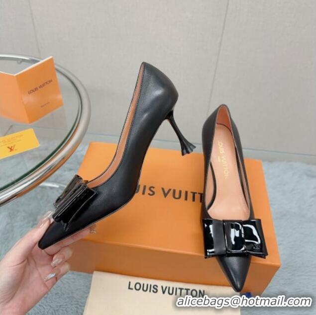 Well Crafted Louis Vuitton Blossom Pumps 7.5cm in Black Lambskin with Bow 121050