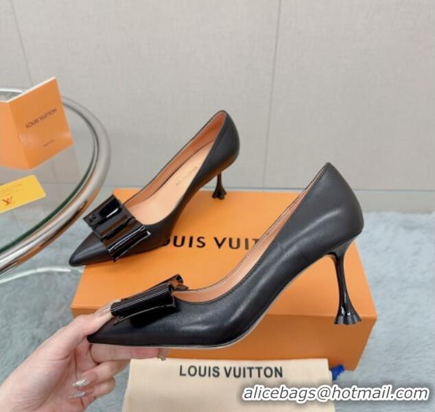 Well Crafted Louis Vuitton Blossom Pumps 7.5cm in Black Lambskin with Bow 121050