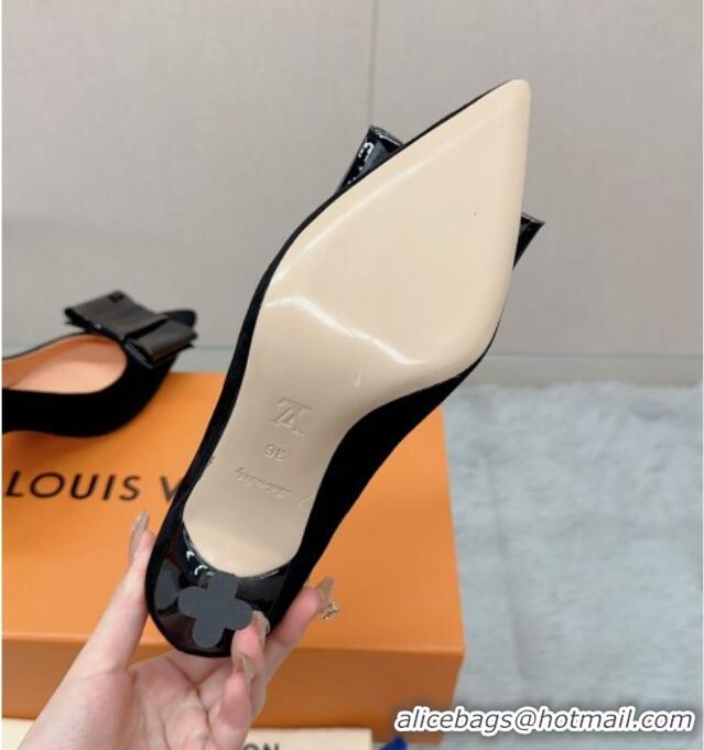 Unique Discount Louis Vuitton Blossom Pumps 7.5cm in Black Suede with Bow 121052