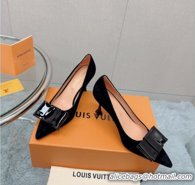 Unique Discount Louis Vuitton Blossom Pumps 7.5cm in Black Suede with Bow 121052