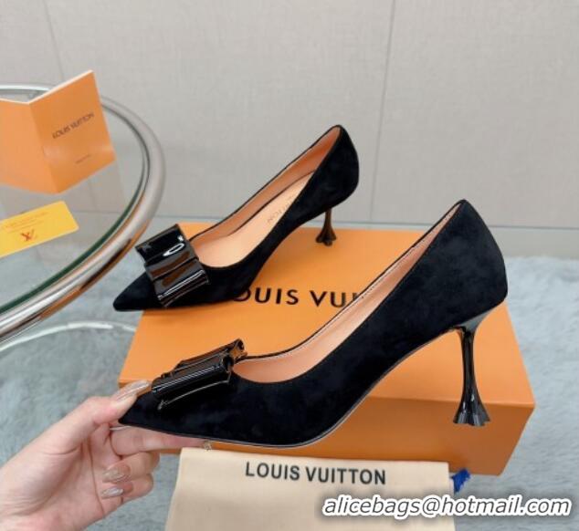 Unique Discount Louis Vuitton Blossom Pumps 7.5cm in Black Suede with Bow 121052