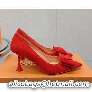 Trendy Design Louis Vuitton Blossom Pumps 7.5cm in Red Suede with Bow 121053