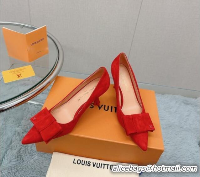 Trendy Design Louis Vuitton Blossom Pumps 7.5cm in Red Suede with Bow 121053