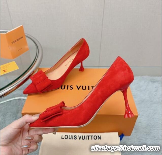 Trendy Design Louis Vuitton Blossom Pumps 7.5cm in Red Suede with Bow 121053