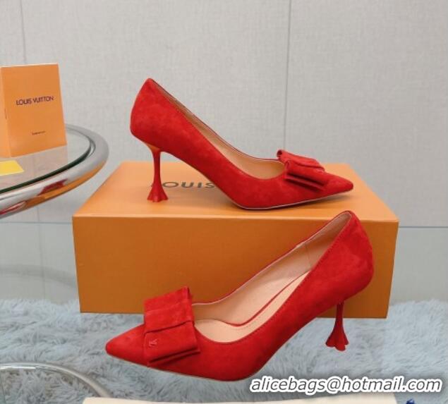 Trendy Design Louis Vuitton Blossom Pumps 7.5cm in Red Suede with Bow 121053