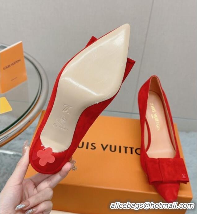 Trendy Design Louis Vuitton Blossom Pumps 7.5cm in Red Suede with Bow 121053