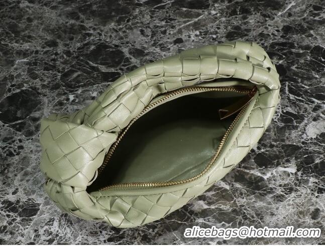 Famous Brand Bottega Veneta Mini Jodie Hobo Bag in Intrecciato Lambskin 651876 Travetine Green 2023