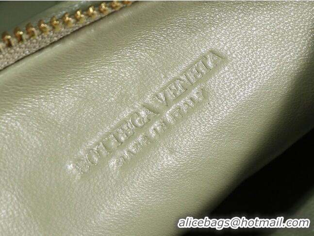 Famous Brand Bottega Veneta Mini Jodie Hobo Bag in Intrecciato Lambskin 651876 Travetine Green 2023