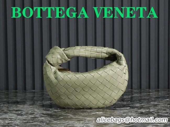 Famous Brand Bottega Veneta Mini Jodie Hobo Bag in Intrecciato Lambskin 651876 Travetine Green 2023