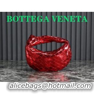 Famous Brand Bottega Veneta Mini Jodie Hobo Bag in Intrecciato Metallic Leather 651876 Red 2023