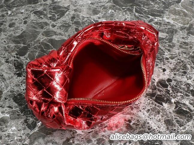 Famous Brand Bottega Veneta Mini Jodie Hobo Bag in Intrecciato Metallic Leather 651876 Red 2023