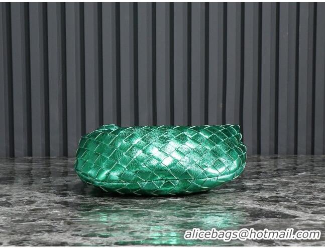 Low Cost Bottega Veneta Mini Jodie Hobo Bag in Intrecciato Metallic Leather 651876 Green 2023