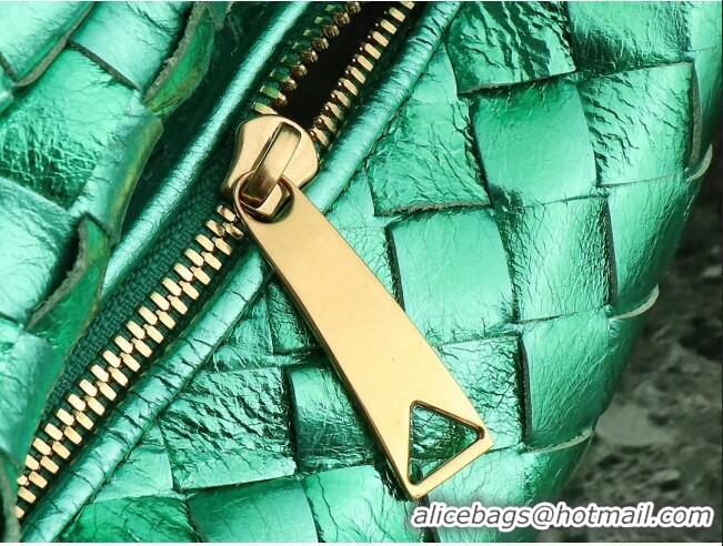 Low Cost Bottega Veneta Mini Jodie Hobo Bag in Intrecciato Metallic Leather 651876 Green 2023