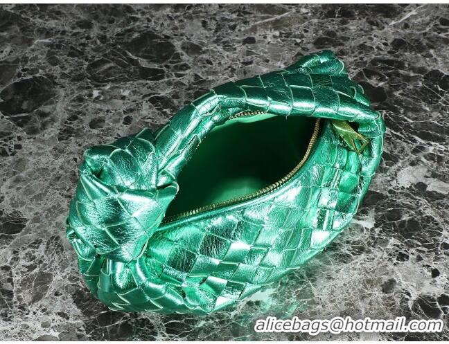 Low Cost Bottega Veneta Mini Jodie Hobo Bag in Intrecciato Metallic Leather 651876 Green 2023