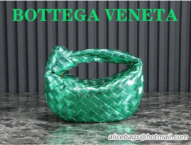 Low Cost Bottega Veneta Mini Jodie Hobo Bag in Intrecciato Metallic Leather 651876 Green 2023