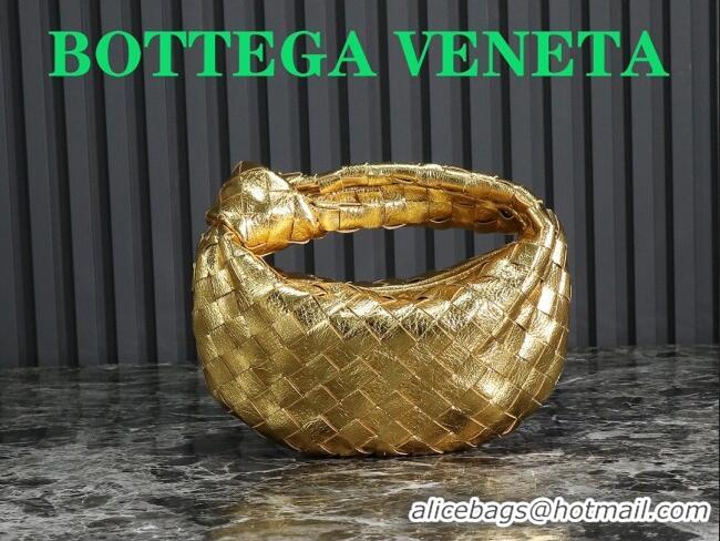 Cheapest Bottega Veneta Mini Jodie Hobo Bag in Intrecciato Metallic Leather 651876 Gold 2023