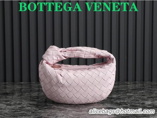 Free Shipping Bottega Veneta Mini Jodie Hobo Bag in Intrecciato Lambskin 651876 Pale Pink 2023