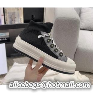 Good Quality Dior Walk'n'Dior High-top Platform Sneakers in Cannage Knit Black 912006