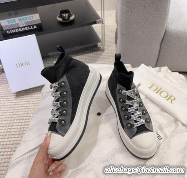 Good Quality Dior Walk'n'Dior High-top Platform Sneakers in Cannage Knit Black 912006